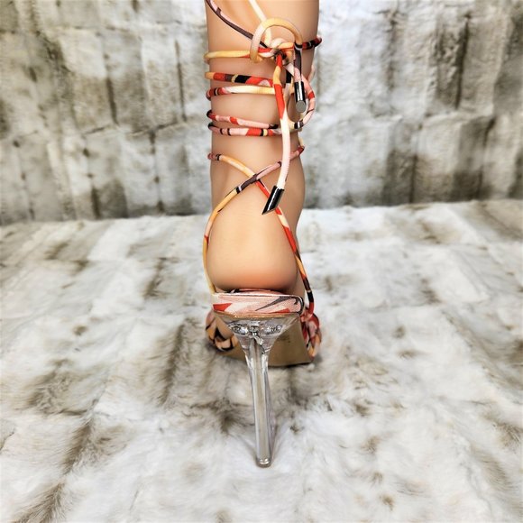 ☆ Cape Robbin Multi Color Strappy Lace-Up 4.5" Clear Block Heels - Picture 9 of 14